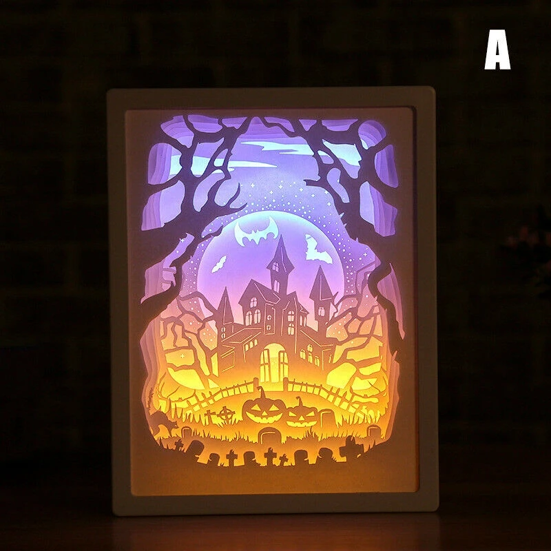 3D креативная бумажная световая коробка, ночной бумажный светильник с рисунком, светодиодный настольный стол, цветная теневая рамка