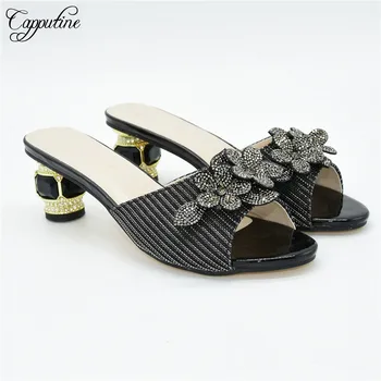 

Wonderful black high heel women's slipper shoes with rhinestones heel height 6.5cm 678-4 ,