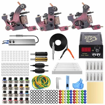 

Tattoo set large configuration full set of tattoo equipment 20 color 3 machine tattoo machine set wholesale pmu machine