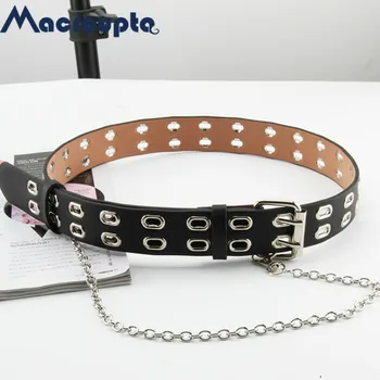 

Women Punk Chain Fashion Belt Adjustable Double/Single Row Hole Eyelet Waistband with Eyelet Chain Decorative Belts 2020 New