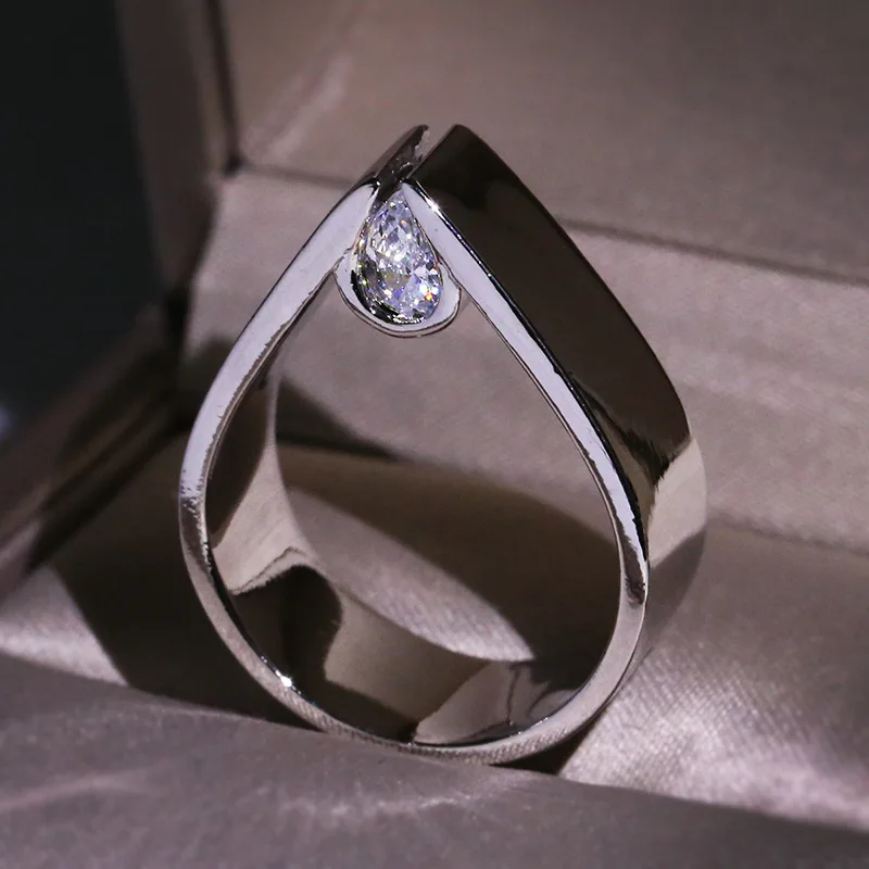 

New Silver Water Drop Ring Exquisite Zircon Crystal Stone Creative Wedding for Female High Quality Polish Propose Promise Ring