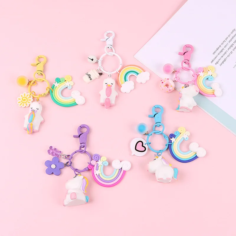 2019 New Cute Cartoon Colorful Unicorns Keychain Doll Key Ring Gift For Women Girls Bag Pendant Figure Charms | Украшения и