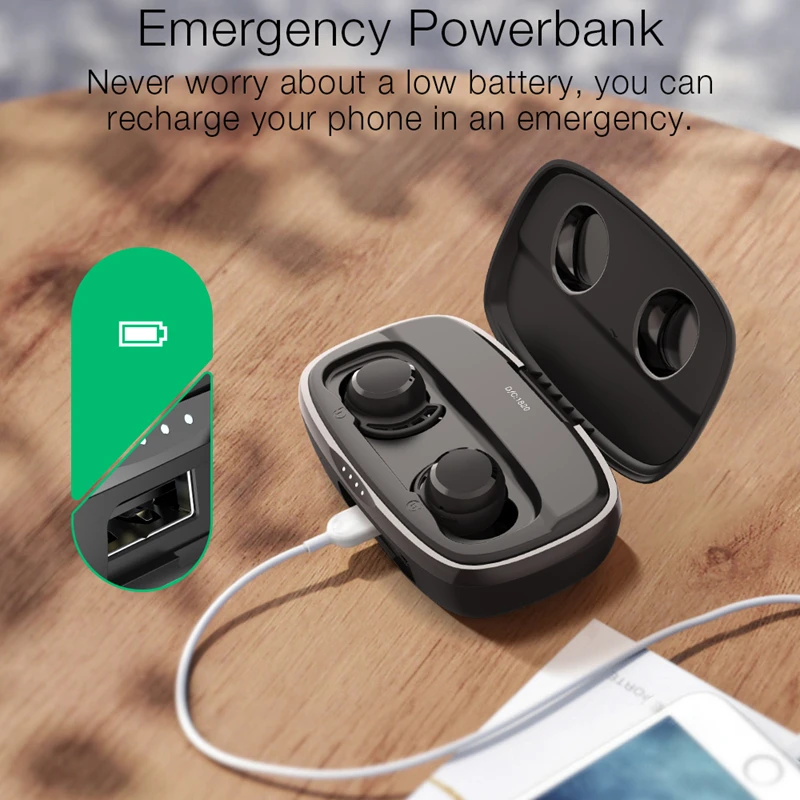 BlitzWolf BW-FYE3 Pro TWS bluetooth V5.0 Earphone HiFi Stereo HD Call Touch Control 2000mAh Power Bank Sports Wireless Earphone