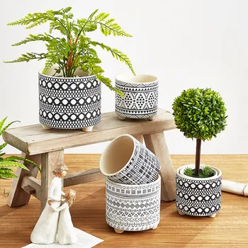 

Cachepot for Flowers Ceramic Flower Pot Geometric Pattern Succulents Nordic Plant Pots Modern Home Decor balcony decorations