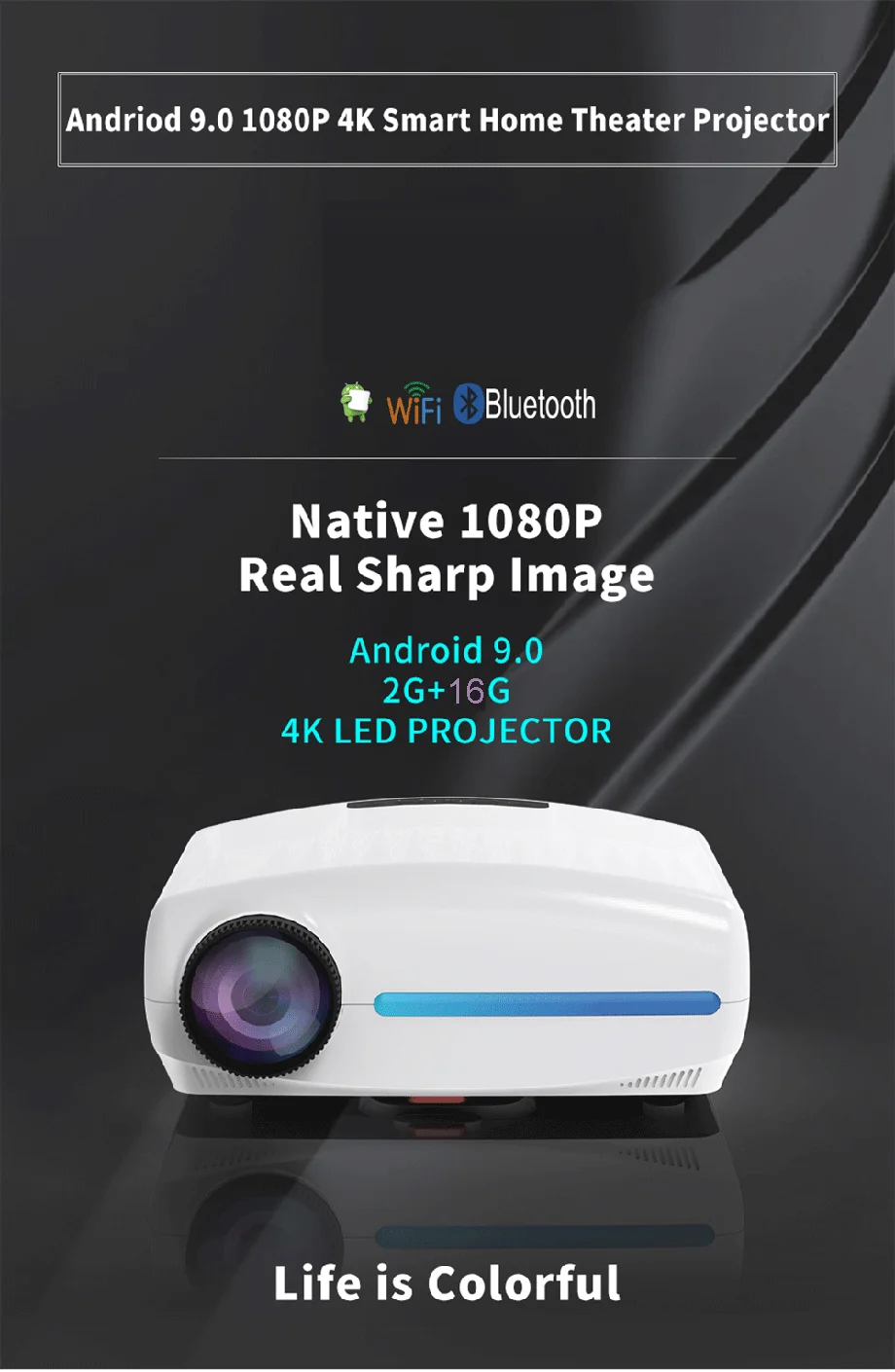 1080p projector Smartldea Build in Android 9.0 2G + 32G Wifi Projector native 1920x1080P Full HD video game Proyector LED 3D Home cinema Beamer projector near me