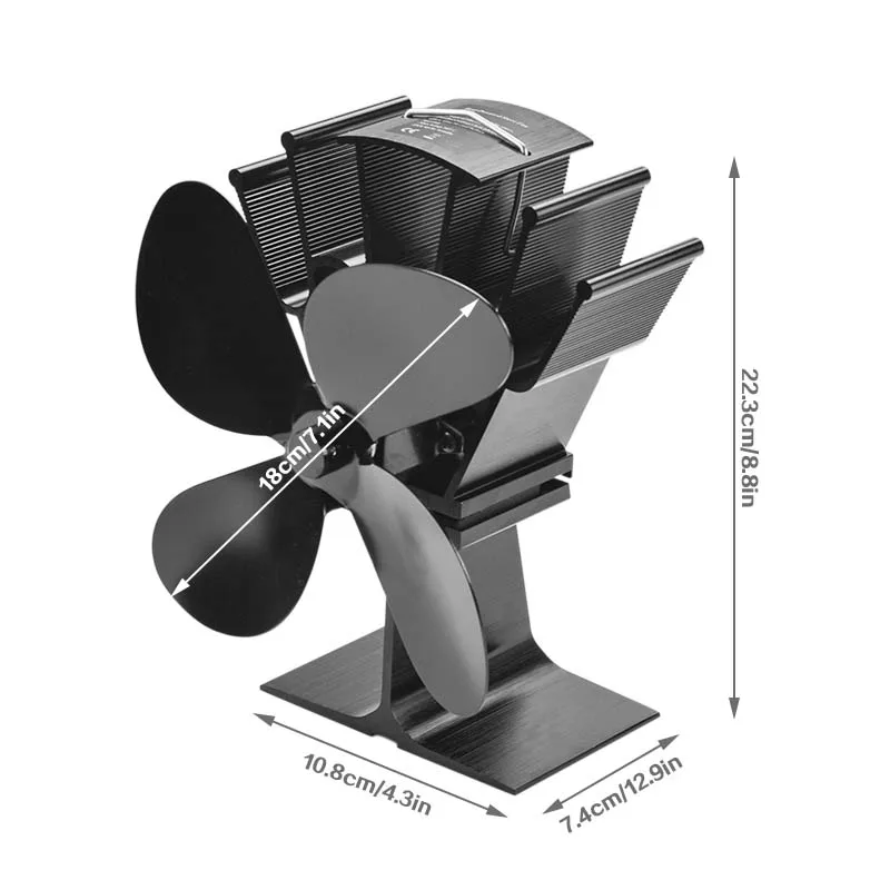 

Black Fireplace 4 Blade Heat Powered Stove Fan komin Log Wood Burner Eco Friendly Quiet Fan Home Efficient Heat Distribution