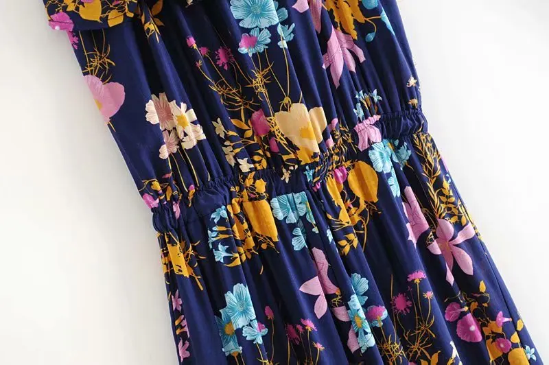 Vintage chic Happie women Boho Bodysuits floral print lace-up elestic waist sleeveless Rompers bohemian rayon Playsuits Jumpsuit