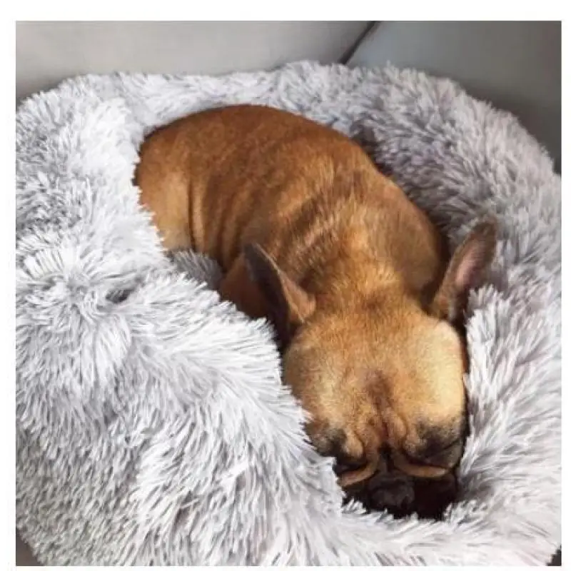 Роскошная круглая кровать для питомца собаки, нескользящая плюшевая теплая зимняя мягкая круглая подушка для глубокого сна, мягкая круглая подушка для питомца кошек, моющаяся кровать - Цвет: grey