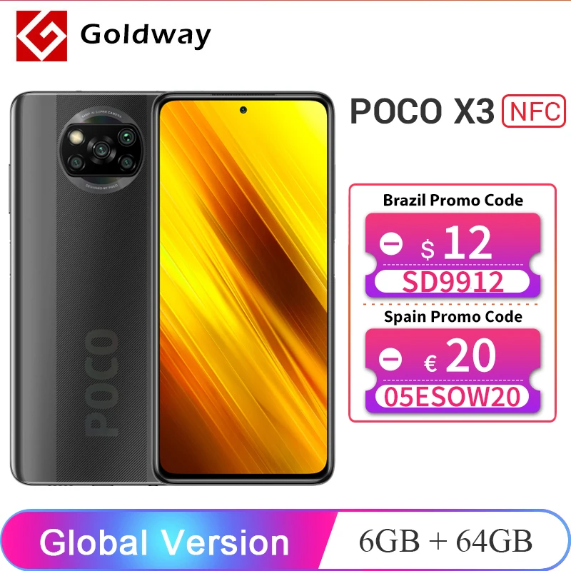 Barato Versión Global POCO X3 NFC 6GB RAM 64GB / 128GB ROM Teléfono móvil Snapdragon 732G 64MP Quad cámara 6,67" 120Hz pantalla táctil 5160mAh DolGYmzdNJe
