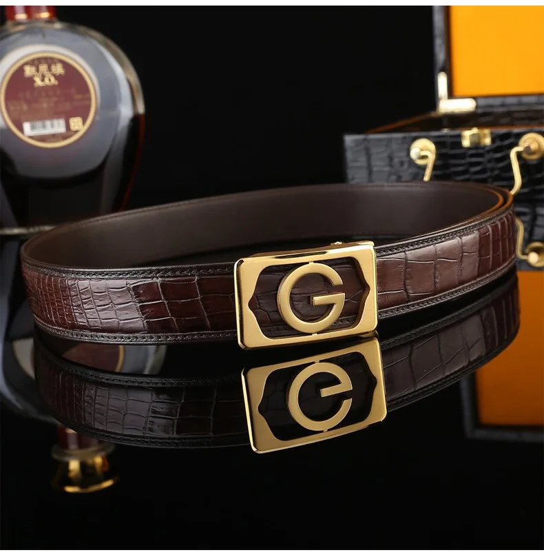Golden Brown Belt McParko крокодиловые ремни люксовый бренд мужской кожаный ремень коричневый деловой костюм брючный пояс 120 см - Цвет: Golden Brown Belt