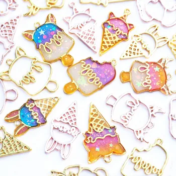 

5pcs/lot Cute Ice Cream Shaped Metal Frame Pendant Gold Charm Bezel Setting Cabochon Setting UV Resin Charm Jewelry Making