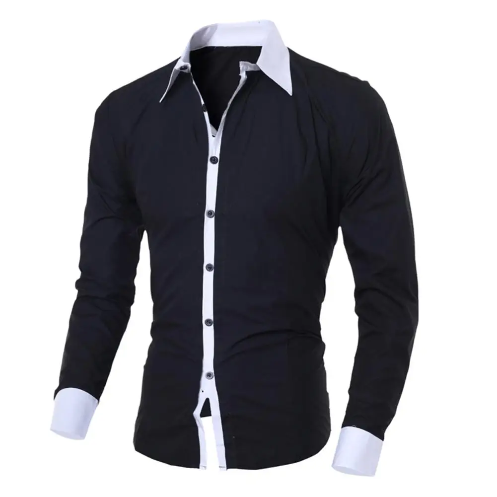 Men's Long Sleeved Color Block Cuff Slim Shirt Chest Pocket suit shirts Casual Button turn Down collar business Shirts