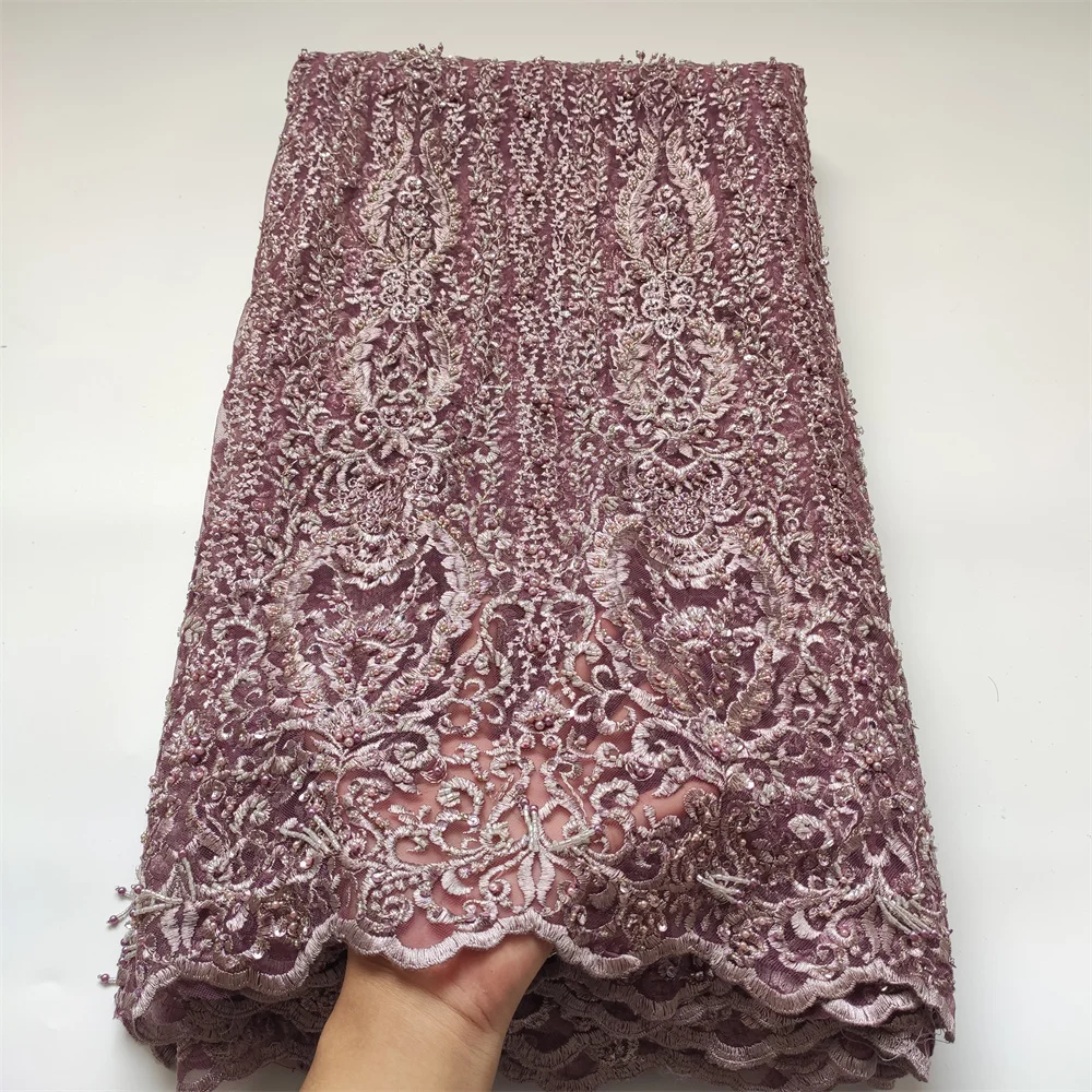 

Вышитая сетчатая кружевная ткань с 3D цветами, кружевная ткань ручной работы из бисера для нигерийского сетчатого кружева, французская Тюлевая кружевная ткань H0216