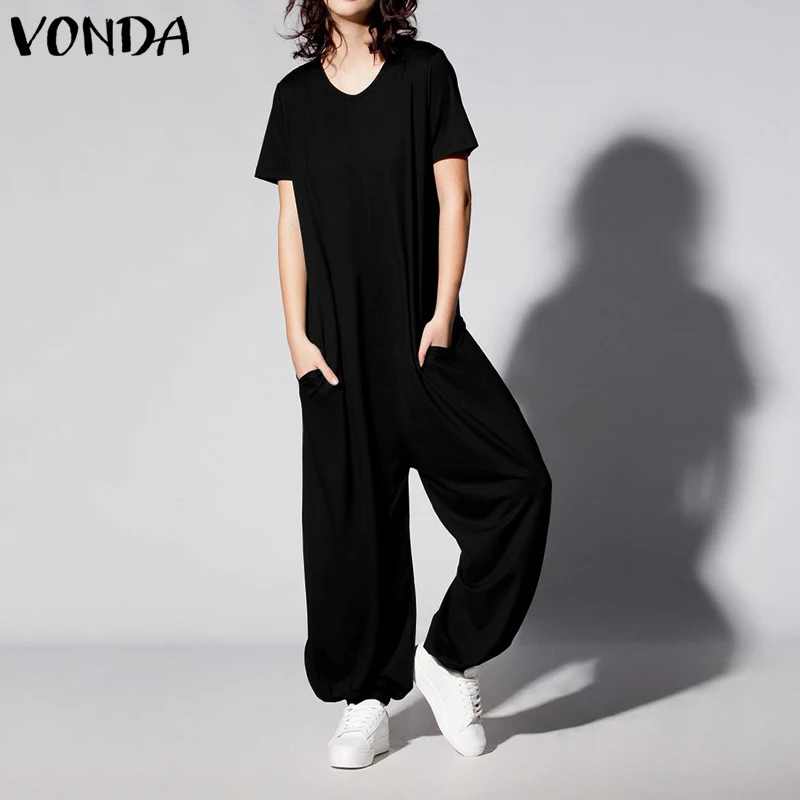 Vintage Rompers Womens Jumpsuits VONDA 2020 Casual Short Sleeve Solid Playsuits Ladies Office Overalls Plus Size Loose Pants Vintage Rompers Womens Jumpsuits VONDA 2020 Casual Short Sleeve Solid Playsuits Ladies Office Overalls Plus Size Loose Pants