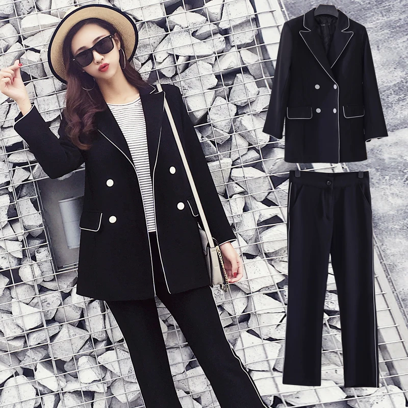 2020 high-quality temperament black pants suits feminine Casual double-breasted elegant ladies blazer Two-piece fashion trousers