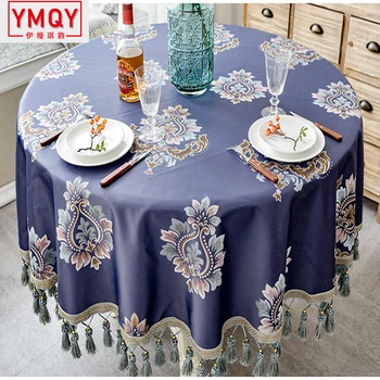 

YMQY European style Luxury jacquard Tablecloth With Tassel for Wedding Party Round Table Cover Desk Cloth for home decor H