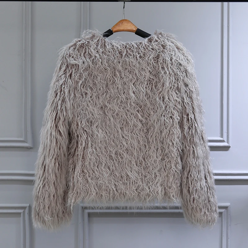 Зимняя Элегантная Женская Толстая монгольская овечья куртка из искусственного меха, пальто, новая мода, длинный рукав, плюшевое пальто, трендовая уличная одежда