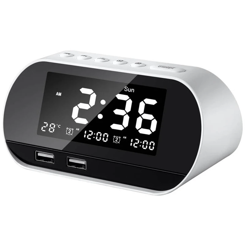 Bedroom Alarm Clock Fm Radio Calendar Led Digital Display 2 Usb Charger Us Plug Alarm Clocks Aliexpress