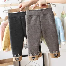 Теплые зимние леггинсы из плотного бархата для маленьких девочек; штаны; брюки; детские длинные штаны принцессы с ушками и сердечками; леггинсы; WT988