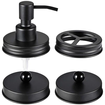 

TOP Mason Jar Bathroom Accessories Lids Set(4pcs) - Jars Not Included - Soap Dispenser,Toothbrush Holder,and Apothecary