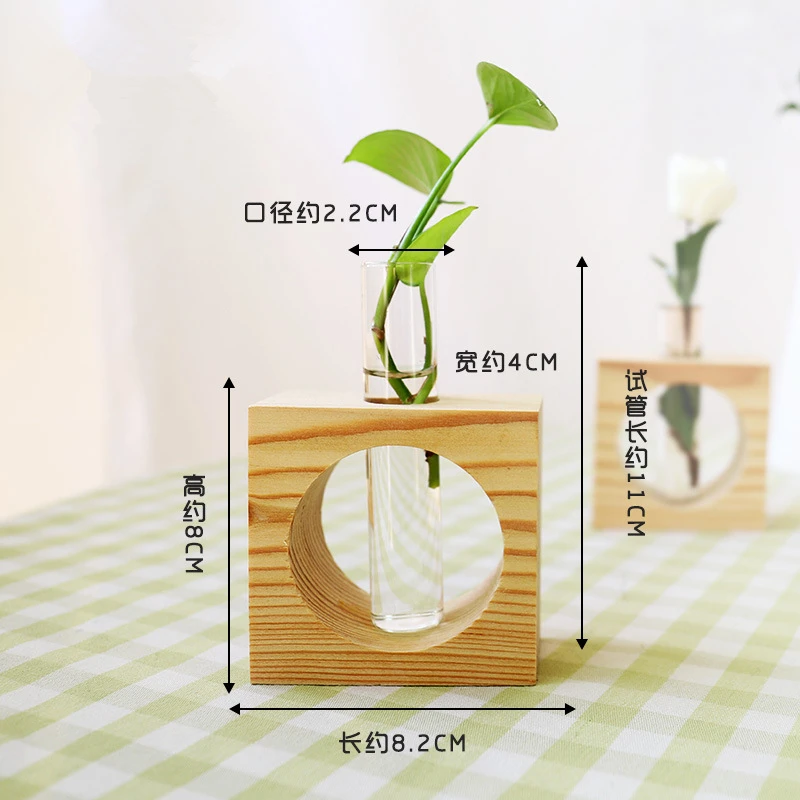 Hydroponic Vase Plant Glass tube Creative Hydroponic Plant Transparent Vase Wooden Frame Coffee Shop Room DecorDecoration