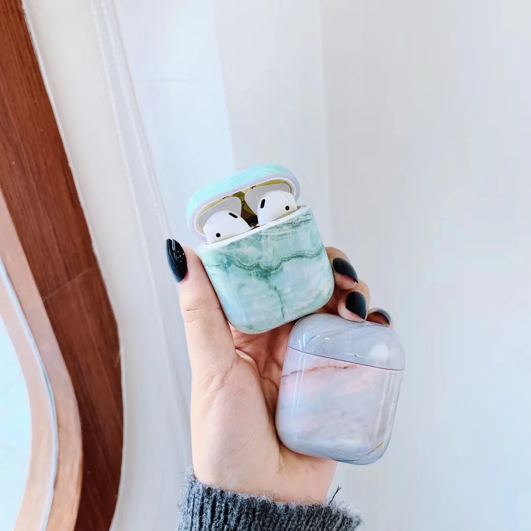 6 KJOEW Ins простой чехол с мраморными ушками для Airpods 1 2, Жесткий Чехол из поликарбоната, милый Жесткий Чехол для AirPods 1 2, защитный чехол - Цвет: 6