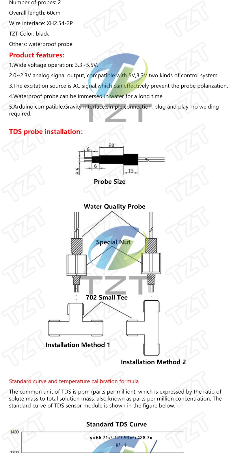 1/2/5 Stück TZT TDS Sensor Meter V1.0 Board Modul Wassermessgerät Filter zur Wasserqualitätsmessung für Arduino UNO R3 – Detail 3