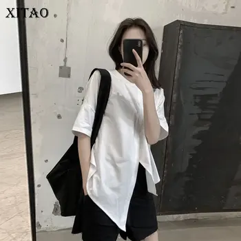 

XITAO Korean Fashion Women Tee Loose Solid Short Sleeve Asymmetry Casual 2020 Summer New Small Fresh Women T Shirt GCC3572