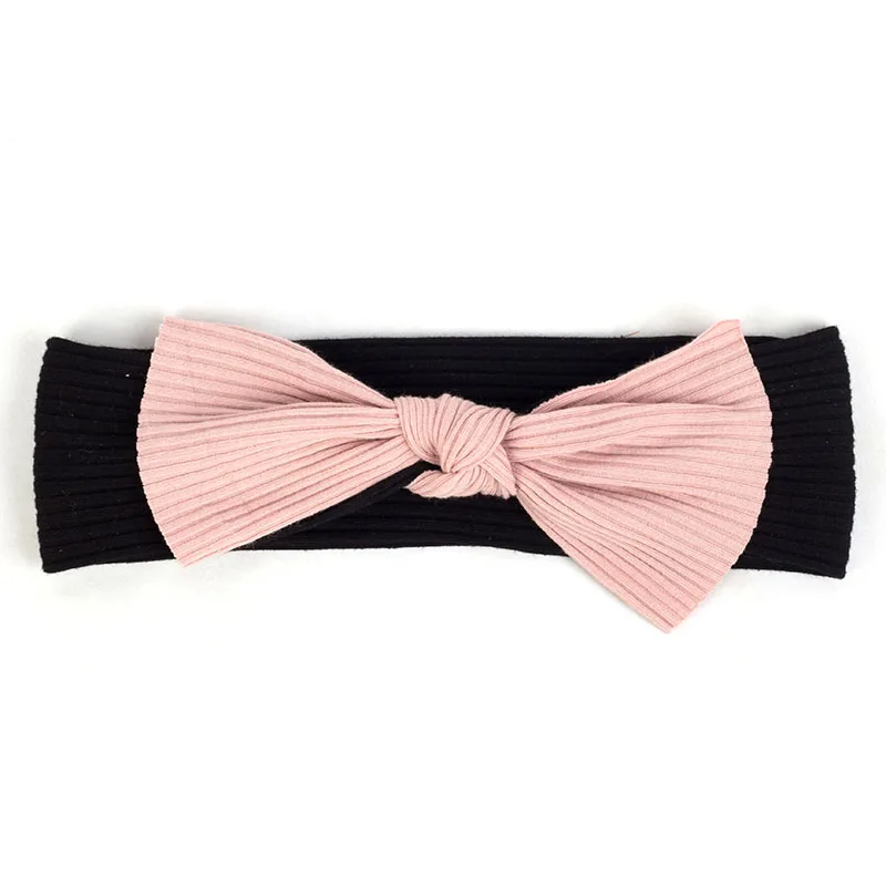 Pink Black Geebro/ребристая повязка на голову с бантом для маленьких девочек, мягкая эластичная хлопковая повязка для волос, аксессуары, тюрбан, детский головной убор AQ019 - Цвет: Pink Black