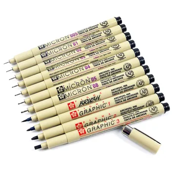 

1pcs Pigment Liner Ink Marker Pen 0.05 0.1 0.2 0.3 0.4 0.5 0.6 0.8 Different Tip Black Fineliner Sketching Brush Pen Pens