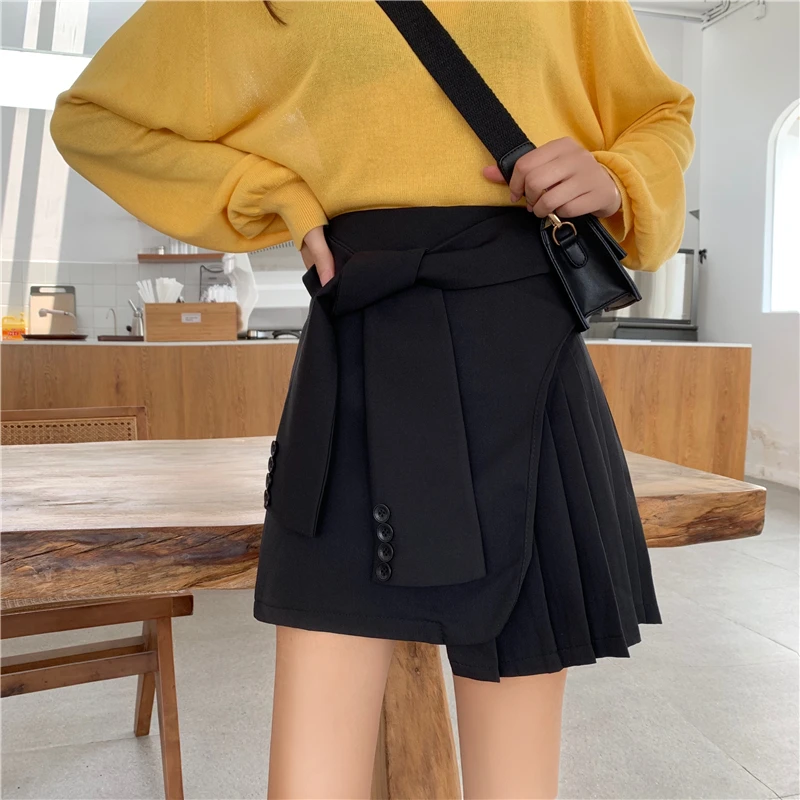 Корейская Новая женская Ulzzang короткая модная повседневная однотонная дизайнерская шикарная трапециевидная Женская юбка подчеркивающая индивидуальность