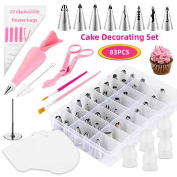 

83pcs Icing Piping Nozzles Tips Cream Baking Reusable Disosable bags DIY Cupcakes Cookies Pastry Cake Decorating Tool scissors