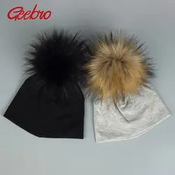 Geebro/детские меховые шапочки с шарами Skullie, модные зимние шапки для девочек с помпонами, теплые эластичные шапки унисекс, повседневные Шапки