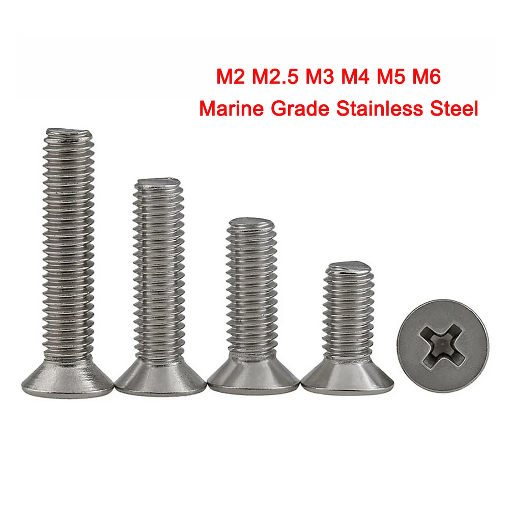 A4 Marine Grade 316 Stainless Steel Phillips Flat Head Machine Screws M6 6mm 