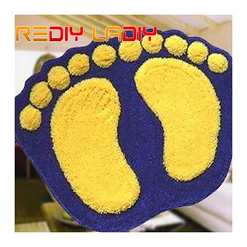 

Latch Hook Rug Kits Crocheting Carpet Rug Blue Footprint Acrylic Yarn Pre-Printed Canvas Cushion Mat Crochet Tapestry Sofa Decor