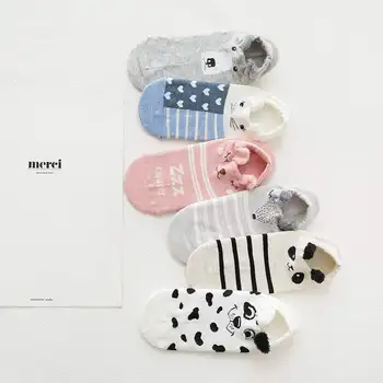

Spring Summer Season Women Funny Cute Cartoon Stereoscopic Animals Ear Plush Boat Socks Stripe Little Bit Sock