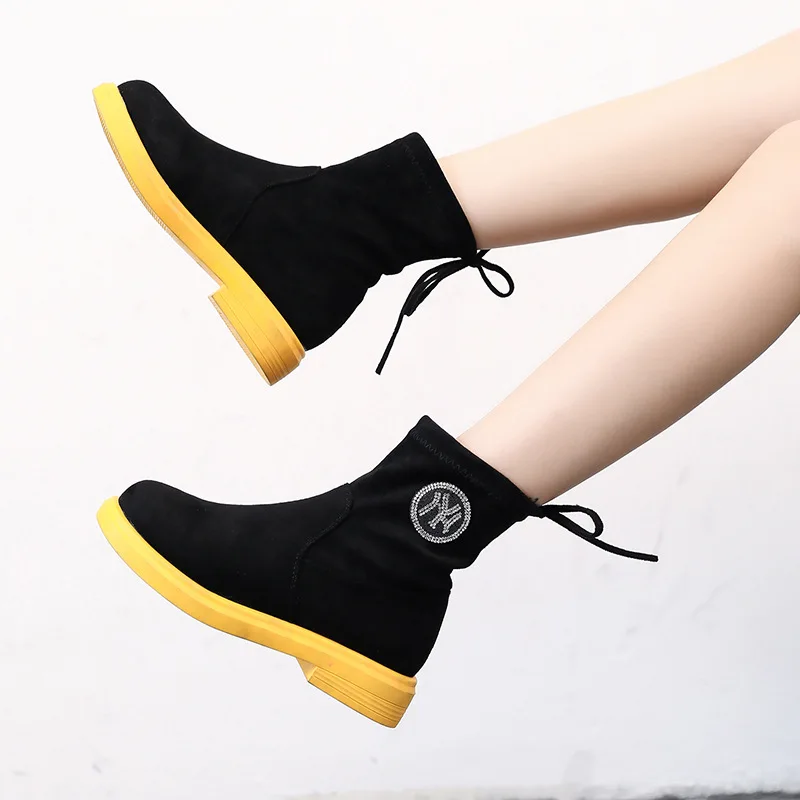 

Ozhouzhan Autumn New Style Online Celebrity Celebrity Style Mixed Colors Contrast Color Flat Flat Heel cai di Martin Boots Locom