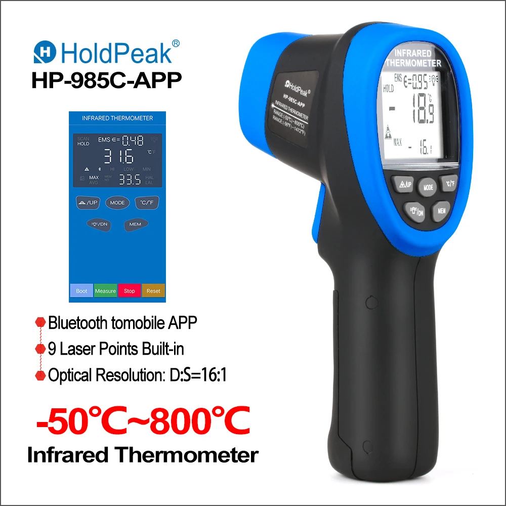 

Инфракрасный термометр RZ, Бесконтактный цифровой уличный лазерный ИК-термометр, измеритель температуры, диапазон-50 ~ 1800C, ручной пирометр