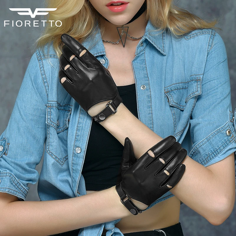 Fioretto Wanita Fashion Layar Sentuh Kulit Asli Sarung Tangan Wanita Punk Mengemudi Sarung Tangan Bergaris Hitam Coklat Hijau Sarung Tangan Wanita Aliexpress