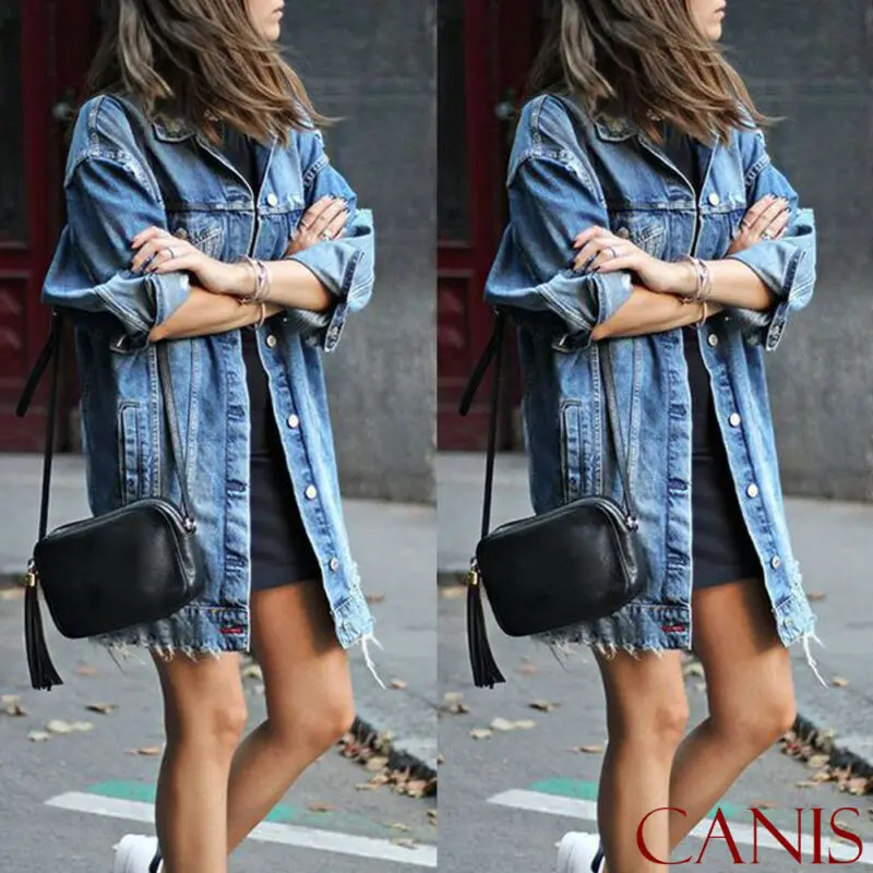 Fashion Autumn Women High Quality Denim Long Coats Oversized Long Sleeve Coat Button Jacket High Street Overcoat Plus Size S-3XL