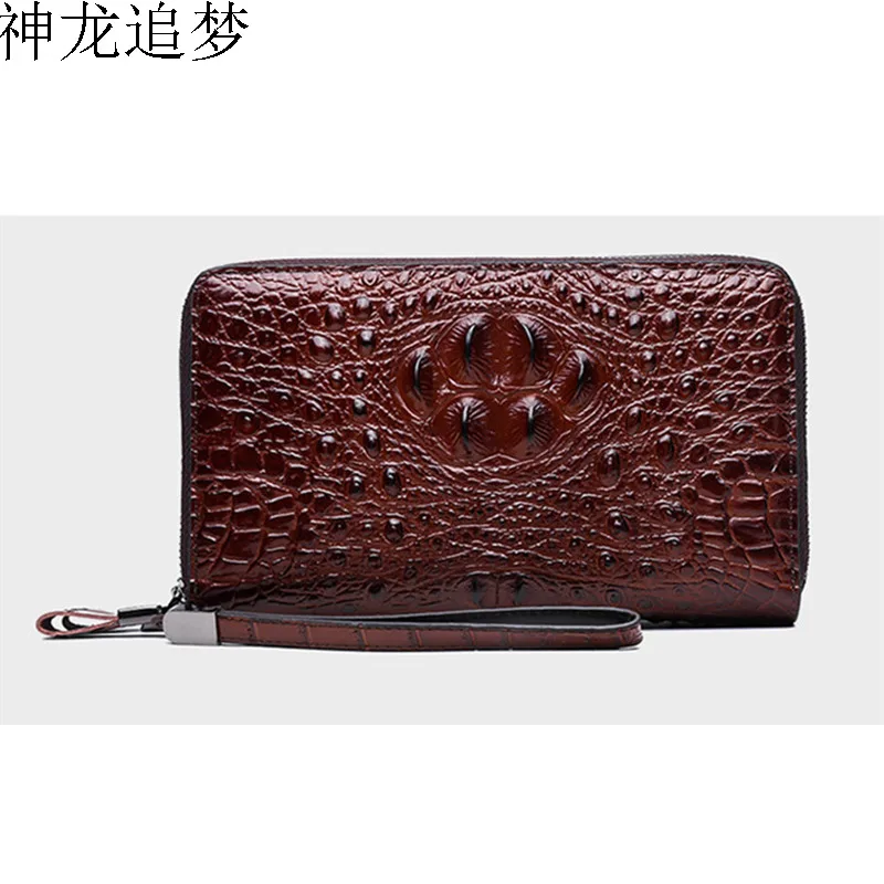 

Men's Clutches Handbags Crocodile pattern Cowhide Leather wallet Double Zipper card holder wallet Men Mobile Phone Clutches bag