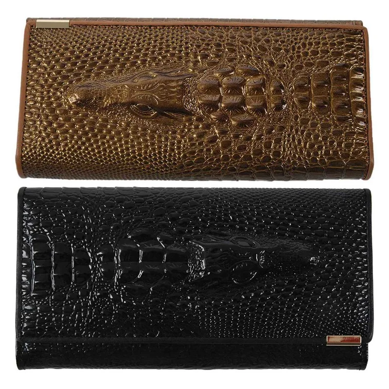

ABZC-2 Pcs Women Wallet Female 2016 Coin Purses Holders Patent Leather 3D Embossing Alligator Ladies Crocodile Long Clutch Walle