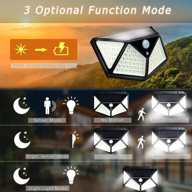 4/Redmi 2/1 шт. 100/114LED солнечное освещение для улицы и Водонепроницаемый 4-сторонняя лампа на солнечной энергии солнечных лучей на солнечных батареях лампа движения PIR Сенсор настенный светильник декора сада