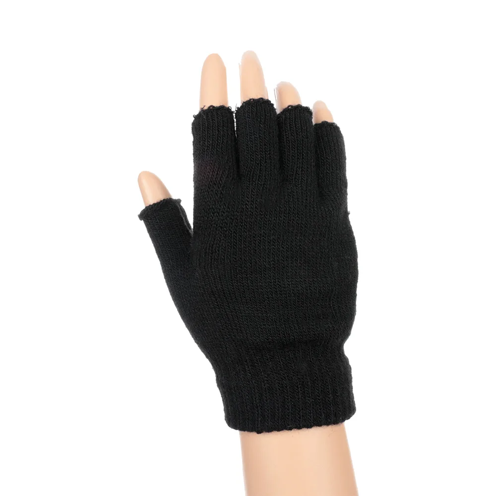 Cycling Gloves Men Knitted Fingerless Gloves Autumn Winter Outdoor Stretch Elastic Warm Half Finger Gloves