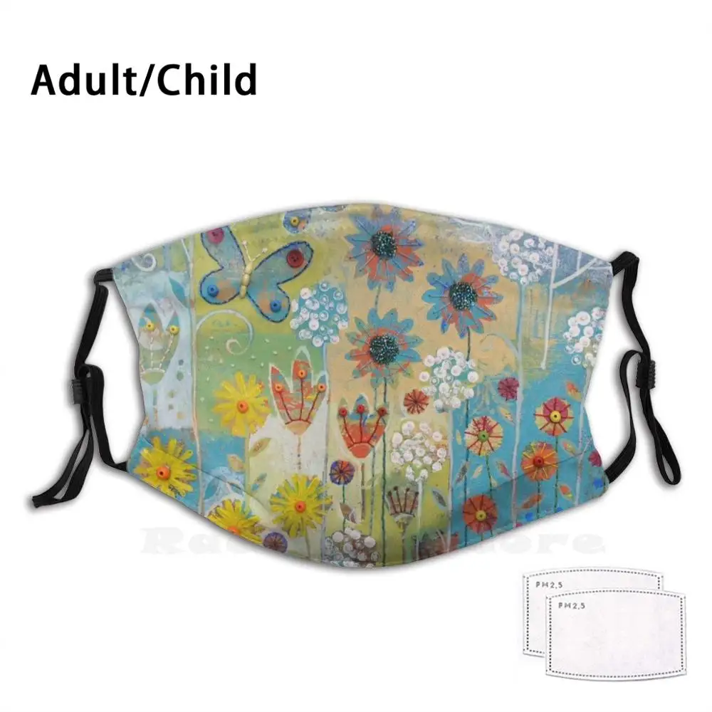 

Uplifted Funny Print Reusable Filter Face Mask Flowers Butterflies Contemporary Beads Trees