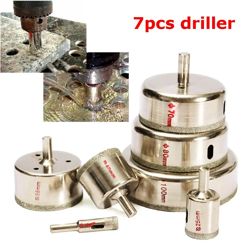 

7Pcs/Set Metal Diamond Coated Core Hole Tile Marble Glass Saw Tilling Drill Bit Set 10-100mm