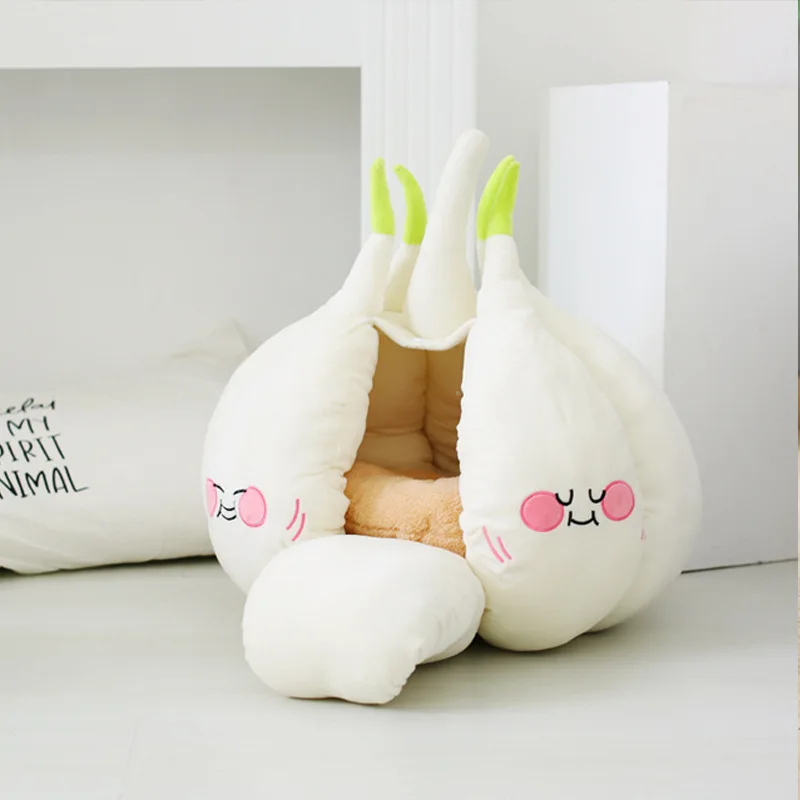 

Funny Garlic Cat Bed Mat Soft Warm Pet Cat House Soothing Cat Bed for Dog Cat Sitting Home Puppy Sleeping Plush Nest Cave MJ