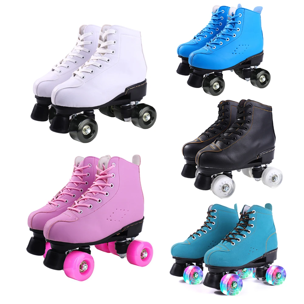 

Women 6 Choice Pu Microfiber Roller Skates Skating Shoes Sliding Inline Quad Skates Sneakers Training Europe Size 2 Row 4 Wheels