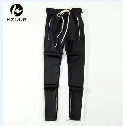 Black HZIJUE, высокое качество, новинка, осенние мужские спортивные штаны с боковой полосой, на молнии, штаны для бега, эластичная талия, винтажные повседневные штаны - Цвет: Black