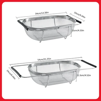 

Retractable Stainless Strainer Mesh Hollow Washing Basket Drain Rack Dish Drying Rack Draining 3 in 1 Chopping Cutting Board